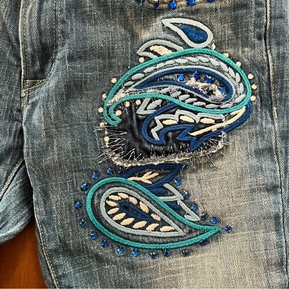 PEOPLE FOR PEACE BOHO PAISLEY EMBROIDERED LOW RISE BOOTCUT JEANS SIZE 30 - Picture 3 of 13
